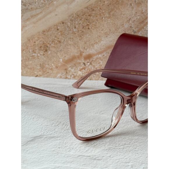 NEW Gucci GG0026O Transparent Pink Cat Eye Eyeglasses Frames
